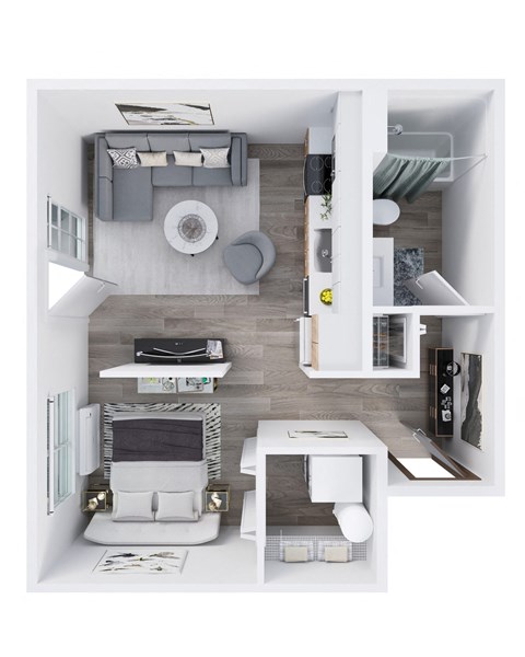 Floor plan for 1 bed, 1 bath, 526 sqft